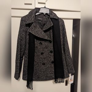 NWT London Fog Pea Coat Black/White